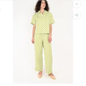 Holiday by Emma Mulholland Green Checkered Set 100% Linen